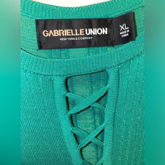 NEW YORK & COMPANY WITH GABRIELLE UNION GREEN KNIT BODYCON MIDI DRESS - SIZE XL - Picture 2 of 15